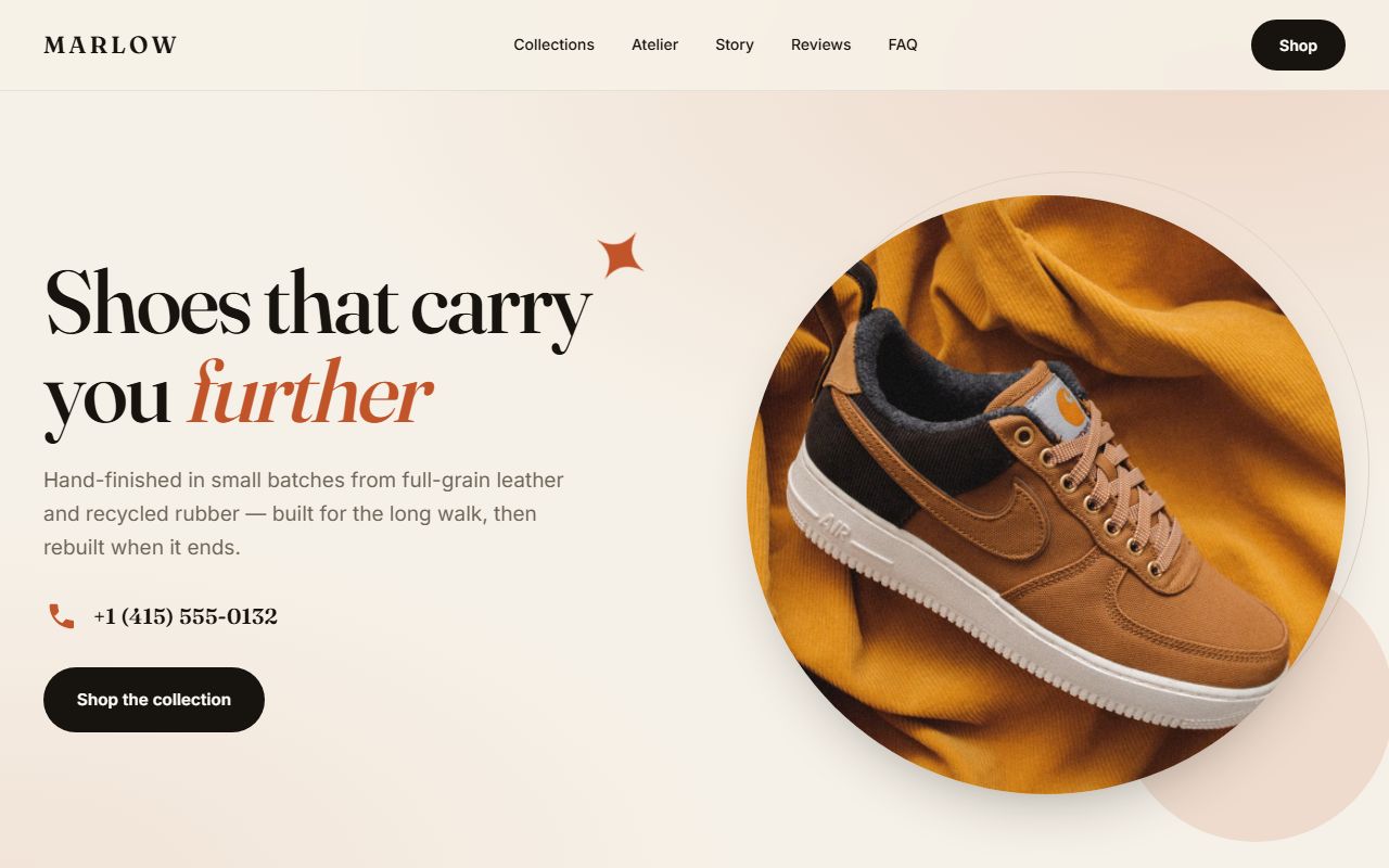 Premium shoes store landing page