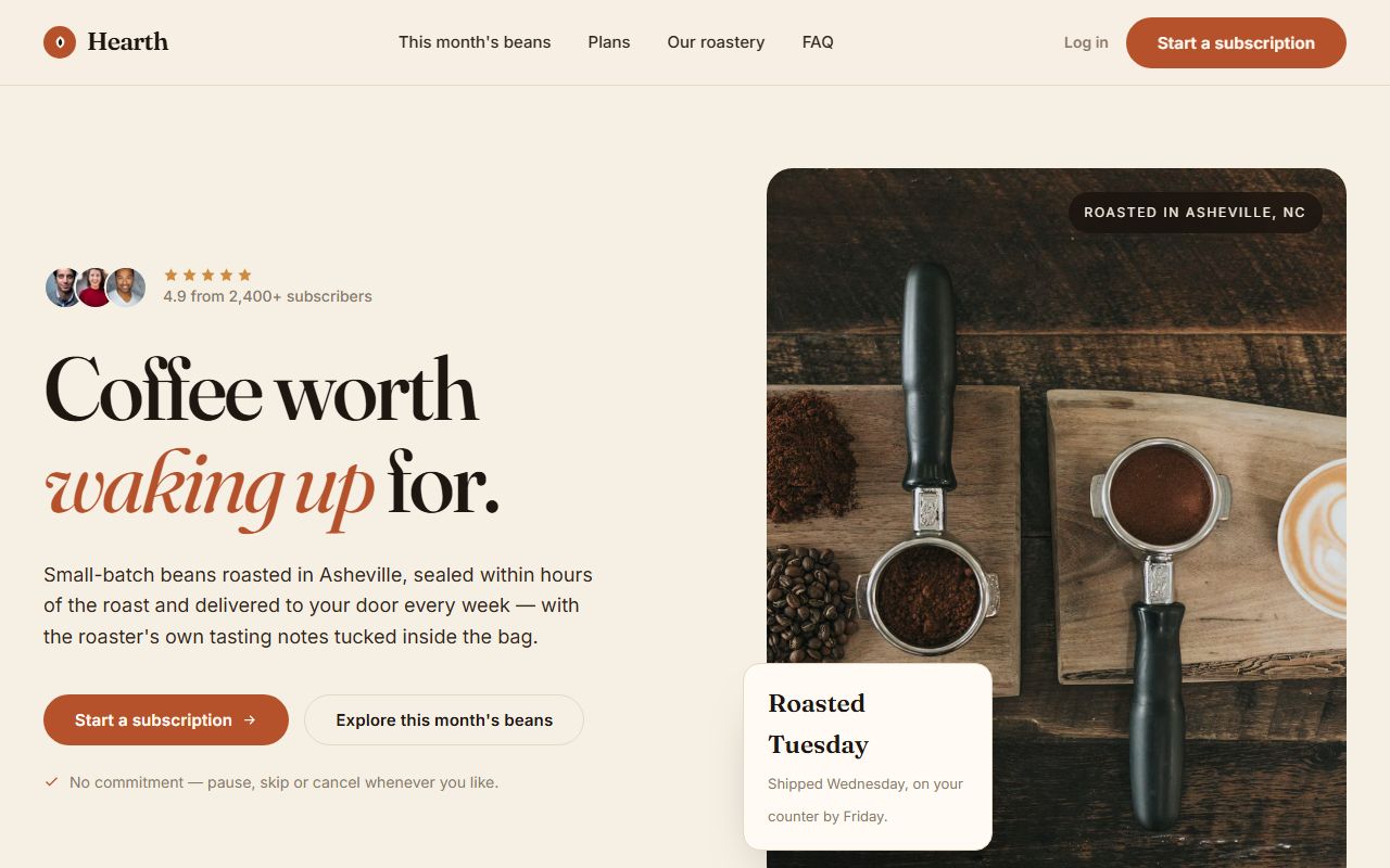 Specialty coffee subscription page
