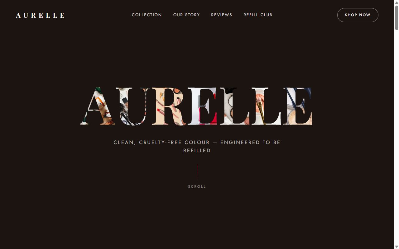 Aurelle — makeup brand homepage generated by Draftr