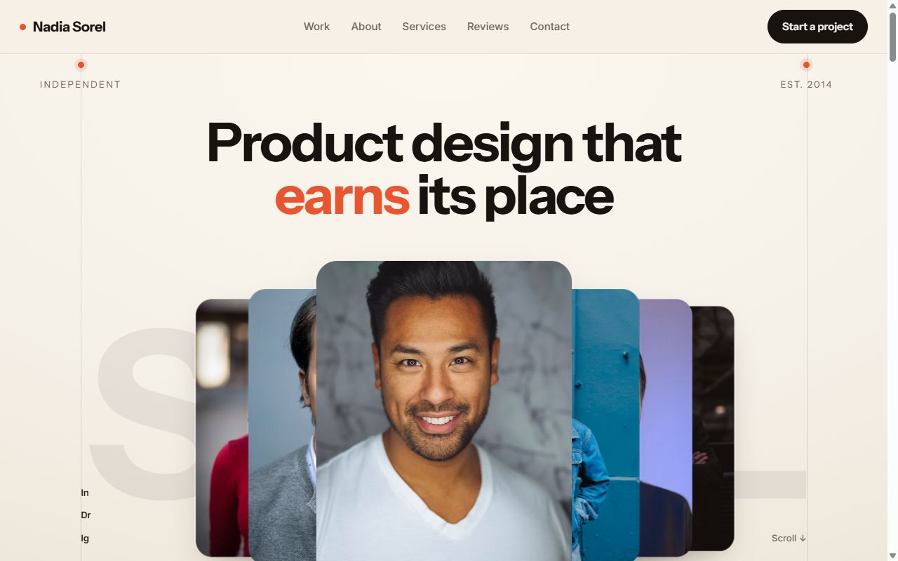 Nadia Sorel — independent product designer portfolio generated by Draftr